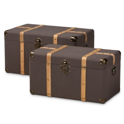 Baxton Studio Stephen Modern and Contemporary Transitional Dark Brown Fabric Upholstered and Oak Brown Finished 2-Piece Storage Trunk Set